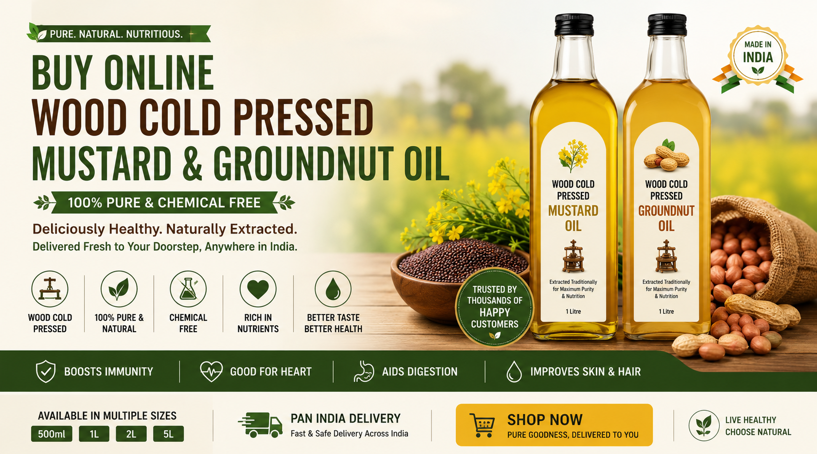 Buy Online Wood Cold Pressed Mustard & Groundnut Oil in India